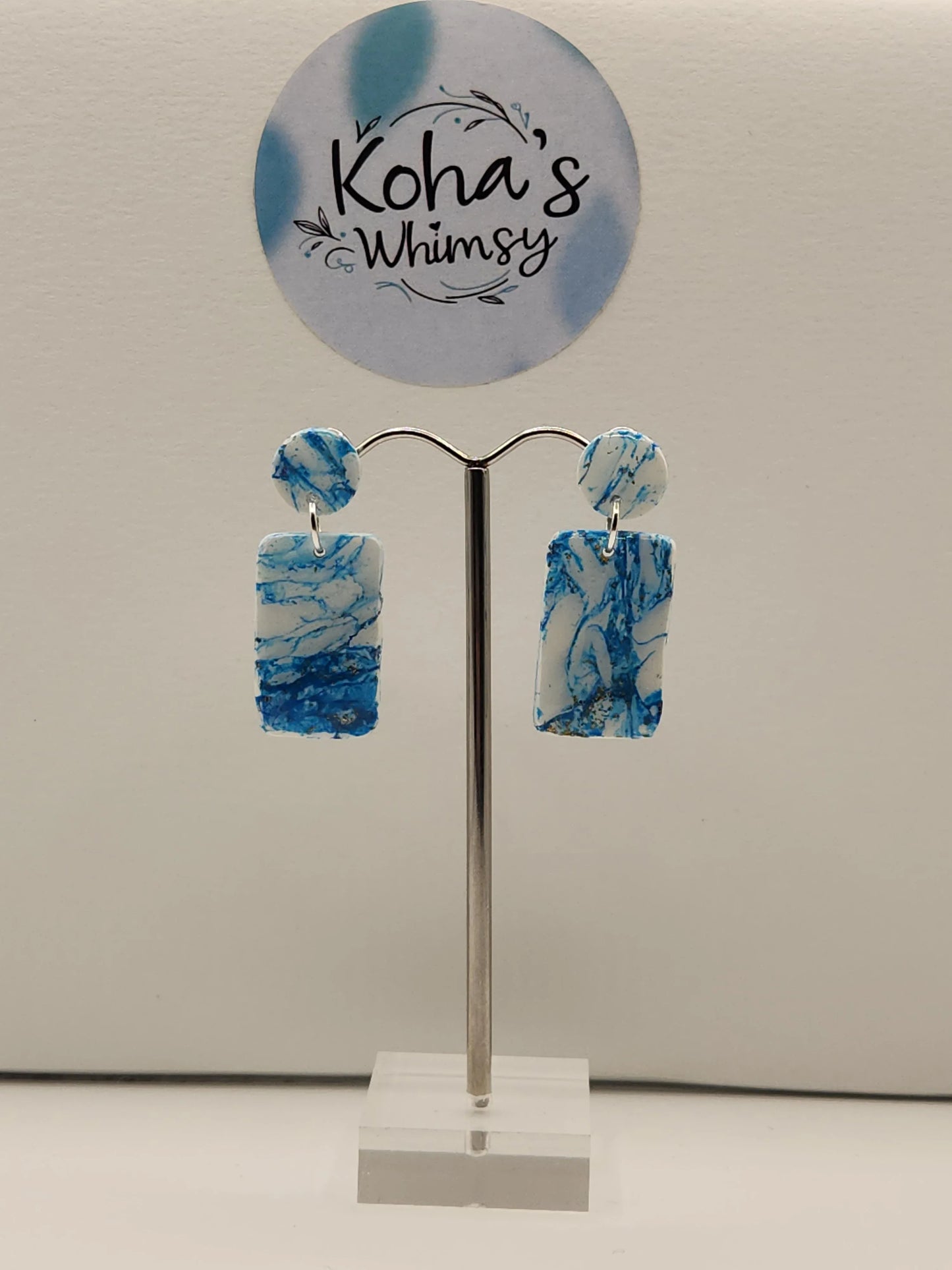 Handmade polymer clay Earrings - Sky Howlite Small Rectangle Stud Earrings
