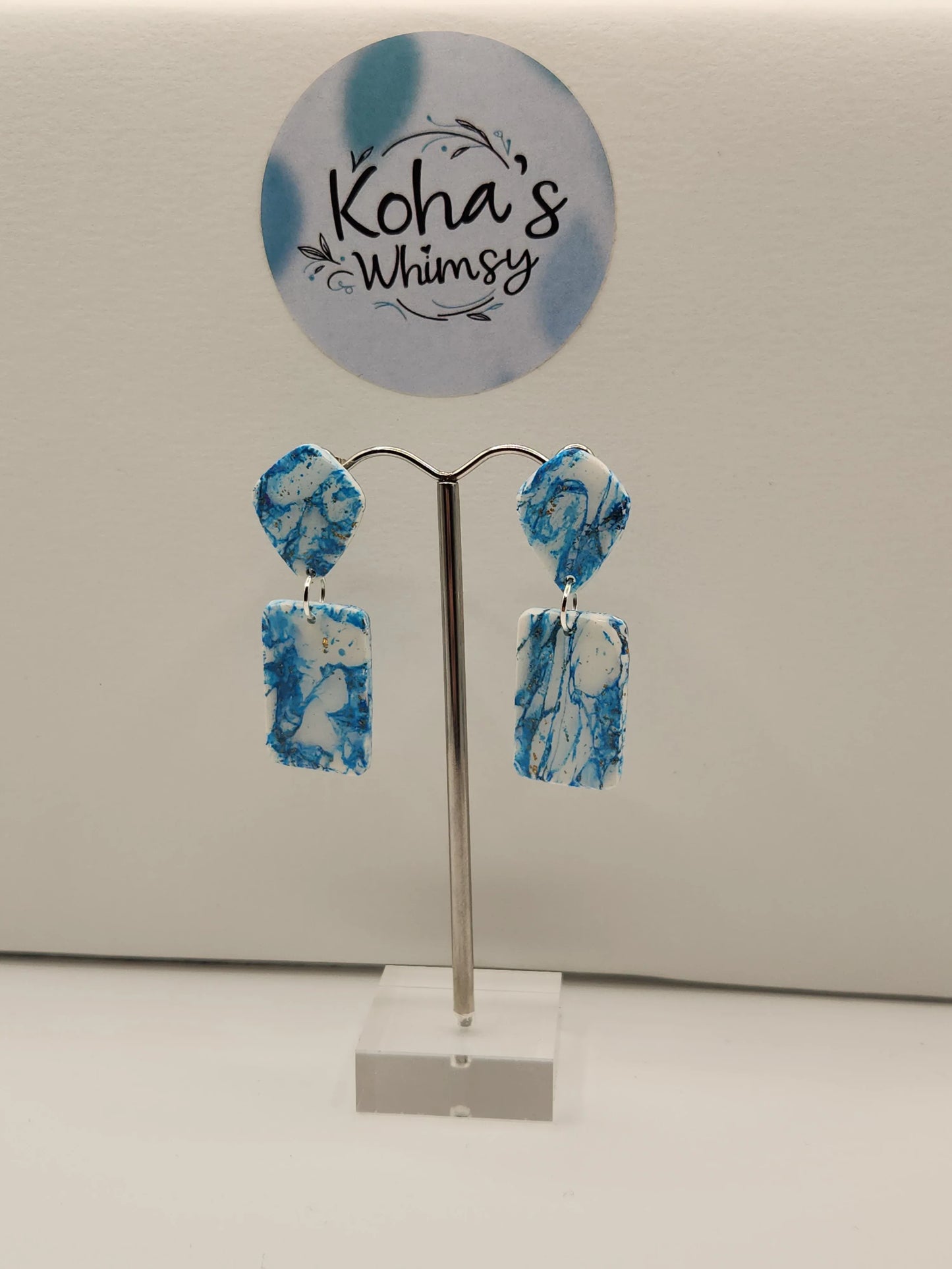 Handmade polymer clay Earrings - Sky Howlite Small Drop Diamond & Rectangle Stud Earring