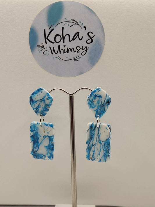 Handmade polymer clay Earrings - Sky Howlite Small Drop Diamond & Rectangle Stud Earring