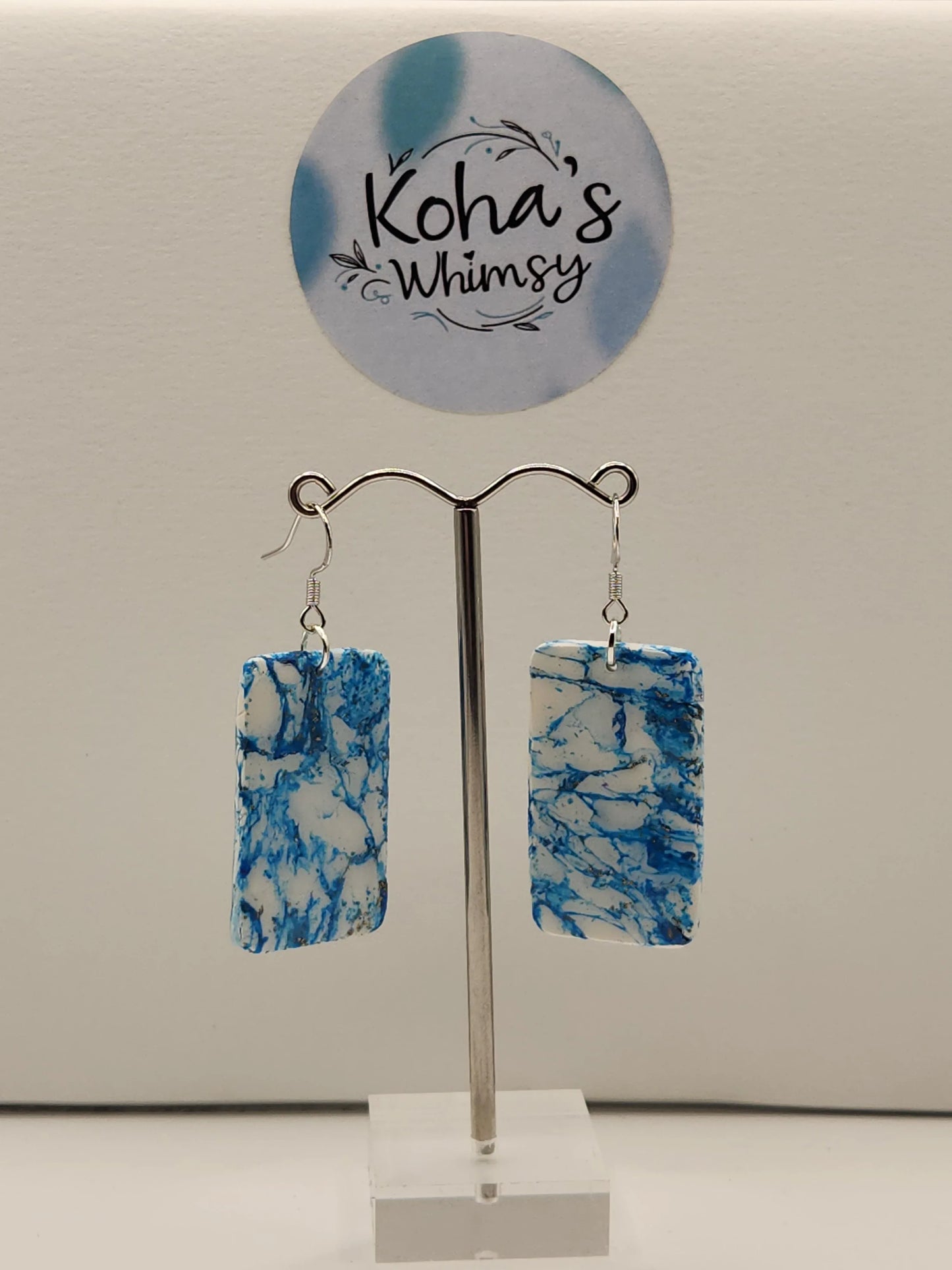 Handmade polymer clay Earrings - Sky Howlite Large Rectangle Dangle Earrings
