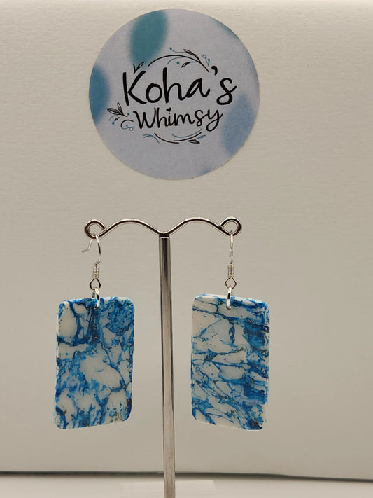 Handmade polymer clay Earrings - Sky Howlite Large Rectangle Dangle Earrings