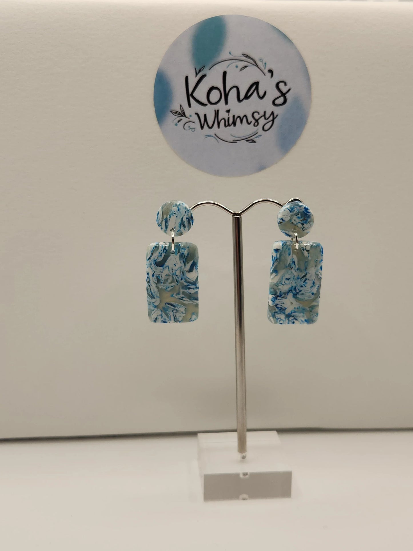 Handmade polymer clay Earrings - Sky Howlite Small Rectangle Stud Earrings