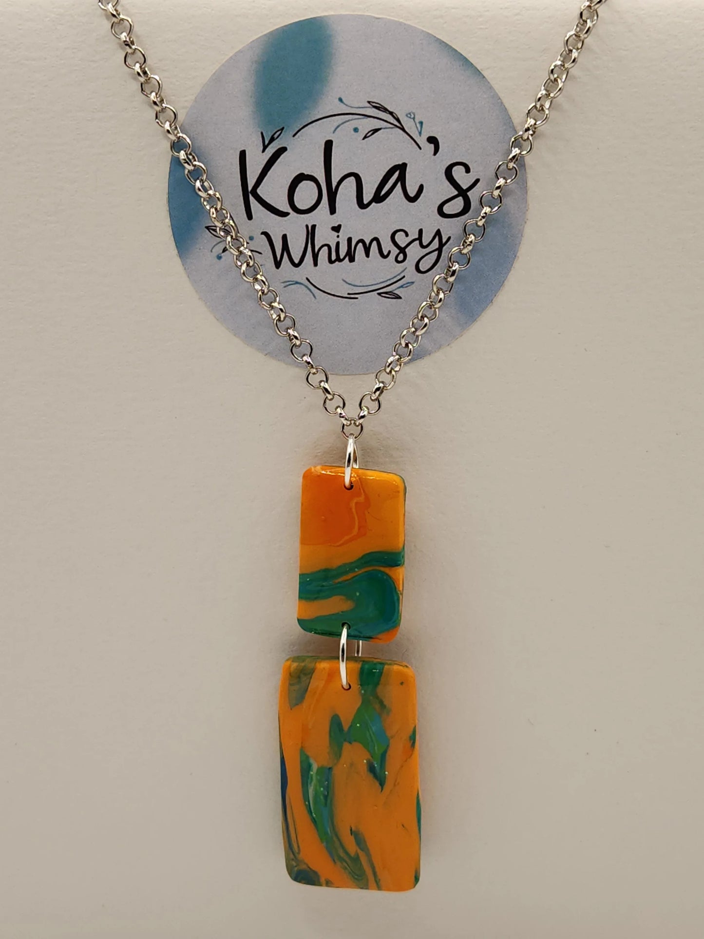 Handmade polymer clay Jewellery Set - Orange Emerald Jewellery Set