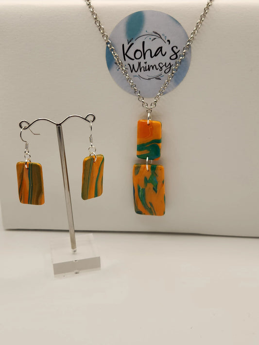 Handmade polymer clay Jewellery Set - Orange Emerald Jewellery Set
