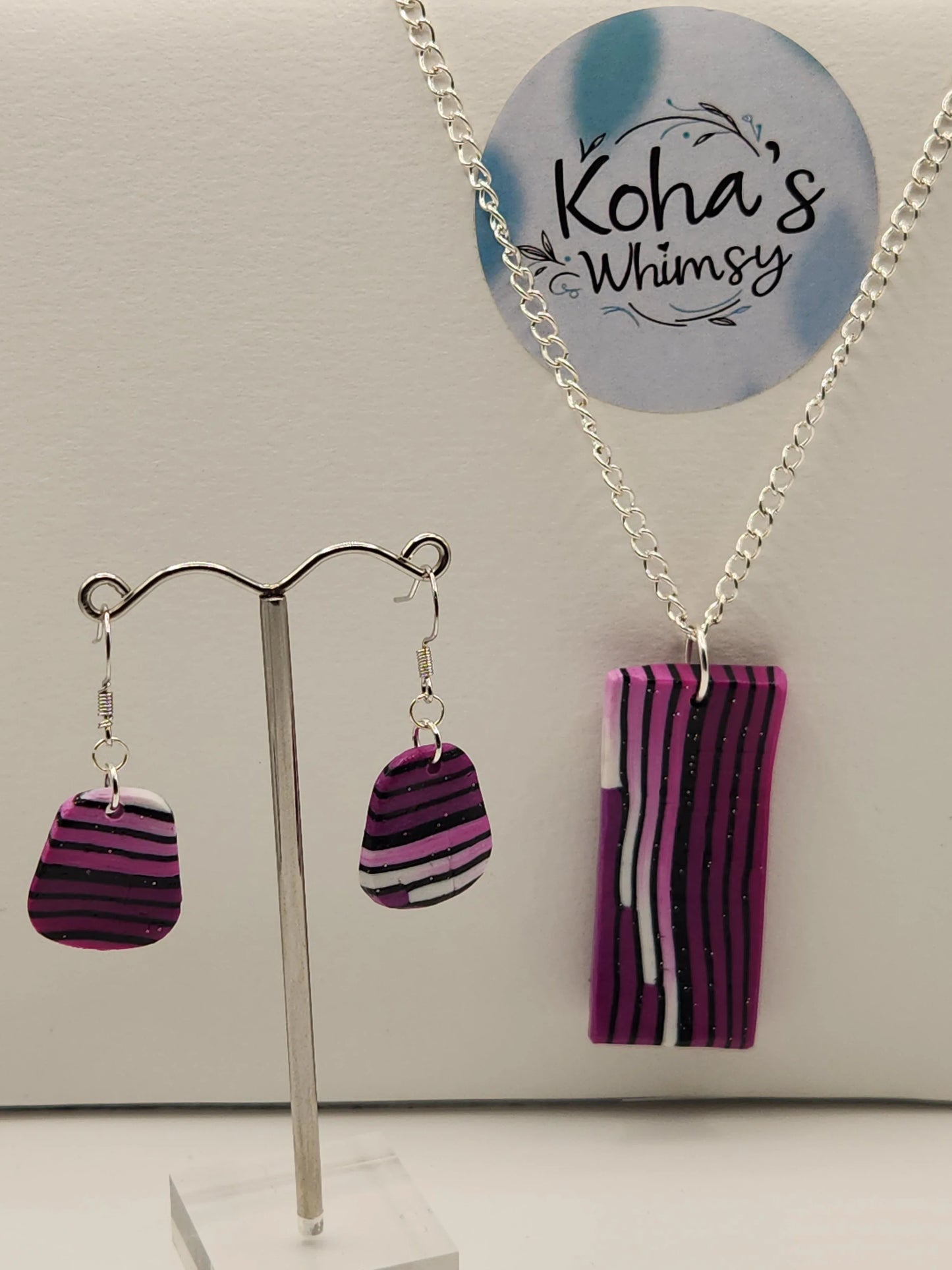 Handmade polymer clay Jewellery Set - Layers of Purple Jewellery Set