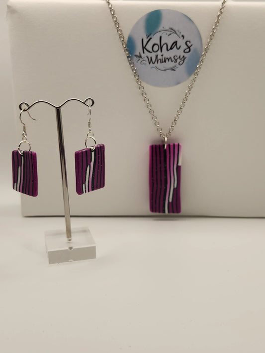 Handmade polymer clay Jewellery Set - Layers of Purple Jewellery Set