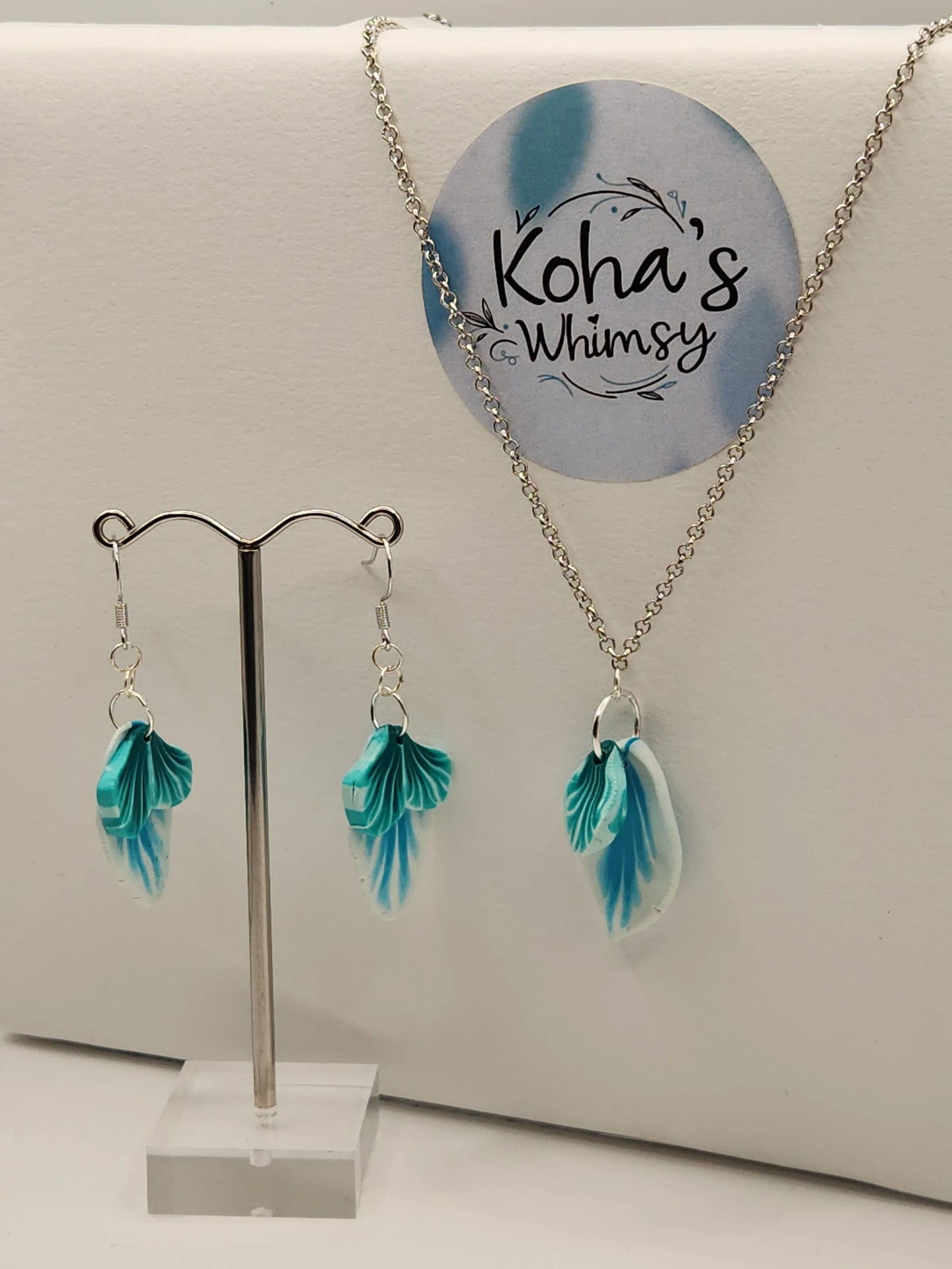 Handmade polymer clay Jewellery Set - Teal Leaves Jewellery Set