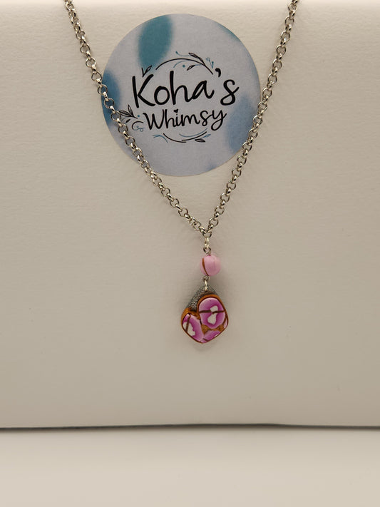 Pink Cherry Gold Small Drop Diamond Necklace