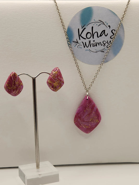Handmade polymer clay Jewellery Set - Golden Mauve Jewellery Set