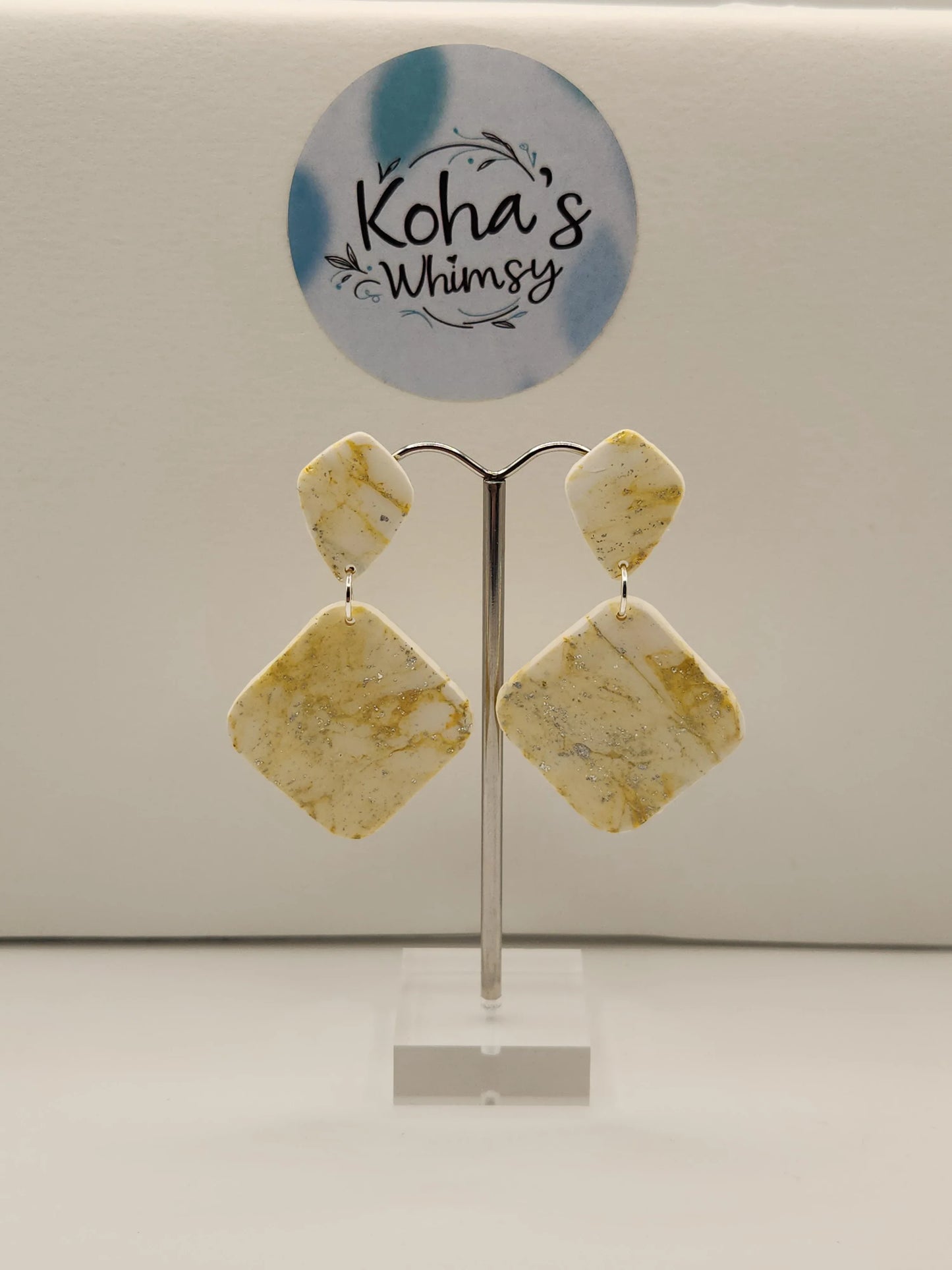 Handmade polymer clay Earrings - Lemon Howlite Large Rounded Diamond Stud Earrings