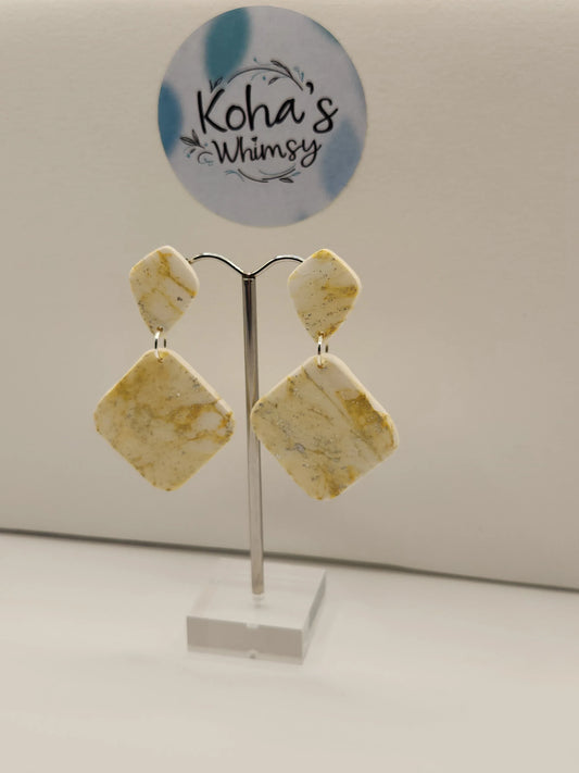 Handmade polymer clay Earrings - Lemon Howlite Large Rounded Diamond Stud Earrings