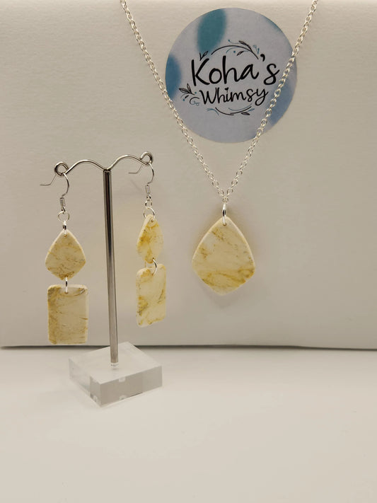Handmade polymer clay Jewellery Set - Lemon Howlite Jewellery Set