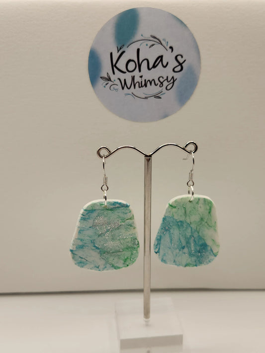 Handmade polymer clay - Aqua Howlite Large Quadrangle Dangle Earrings