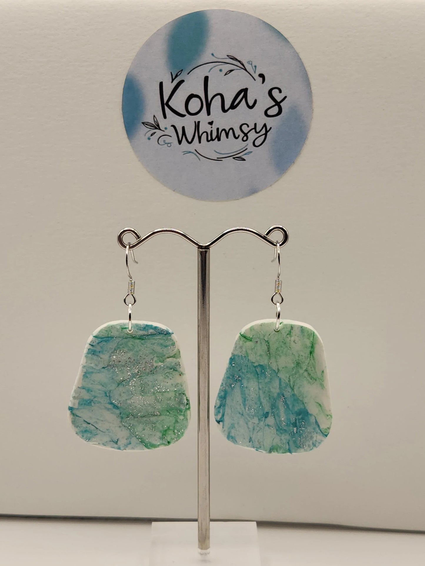 Handmade polymer clay - Aqua Howlite Large Quadrangle Dangle Earrings