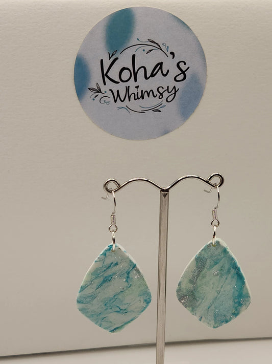 Handmade polymer clay Earrings - Aqua Howlite Large Diamond Drop Dangle Earrings