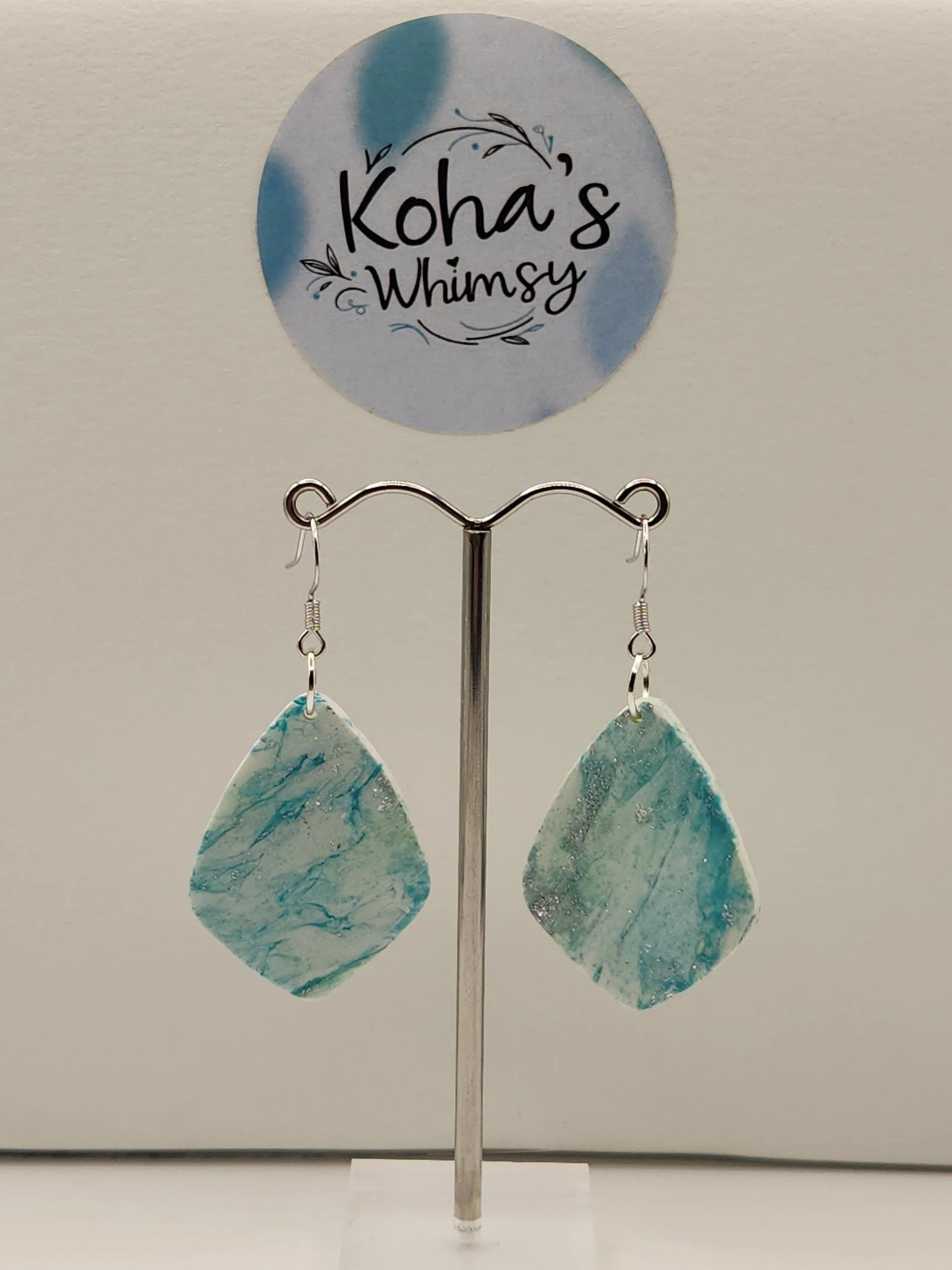Handmade polymer clay Earrings - Aqua Howlite Large Diamond Drop Dangle Earrings