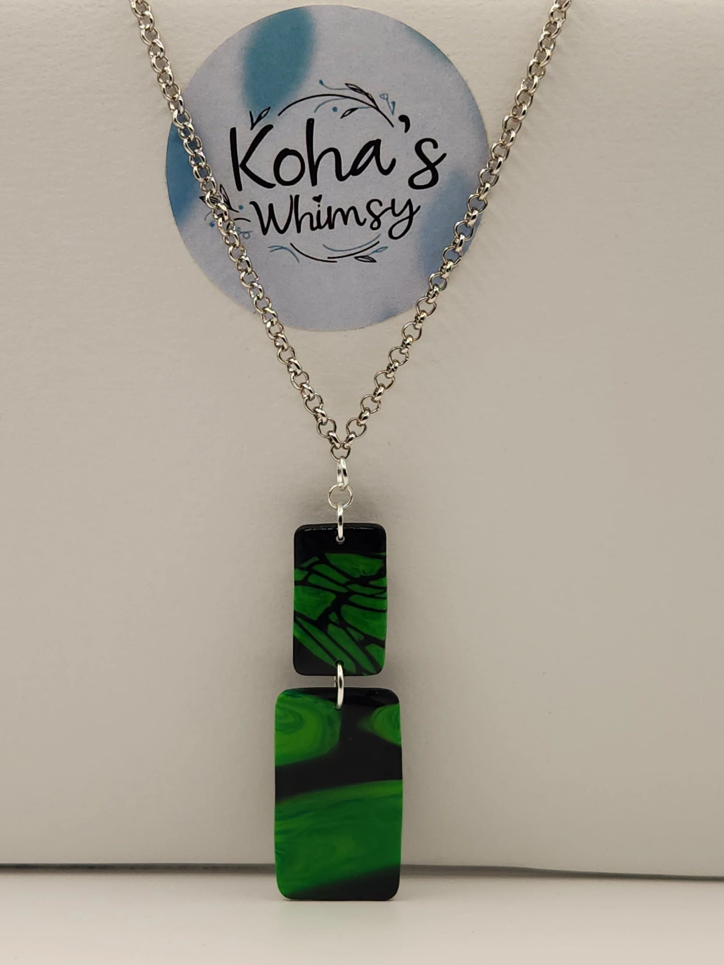 Handmade polymer clay Jewellery Set - Emerald Bubble Jewellery Set - Diamond Studs & Rectangle Pendant