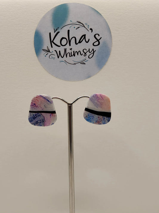 Handmade polymer clay Earrings - Metallic Watercolour Small Quadrangle Stud Earrings