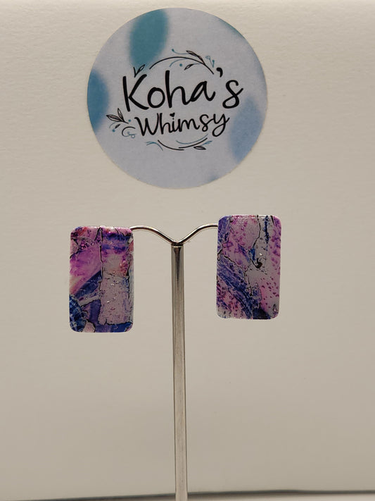 Metallic Watercolour Small Rectangle Stud Earrings