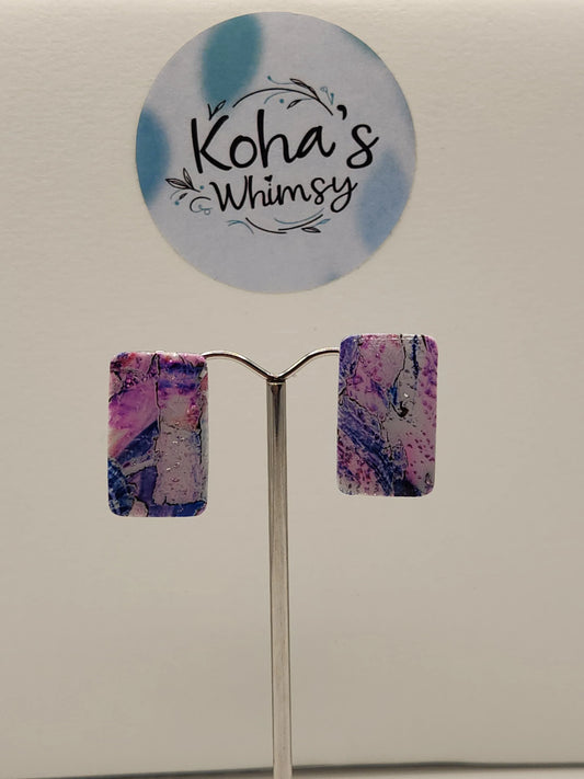 Handmade polymer clay Earrings - Metallic Watercolour Small Rectangle Stud Earrings