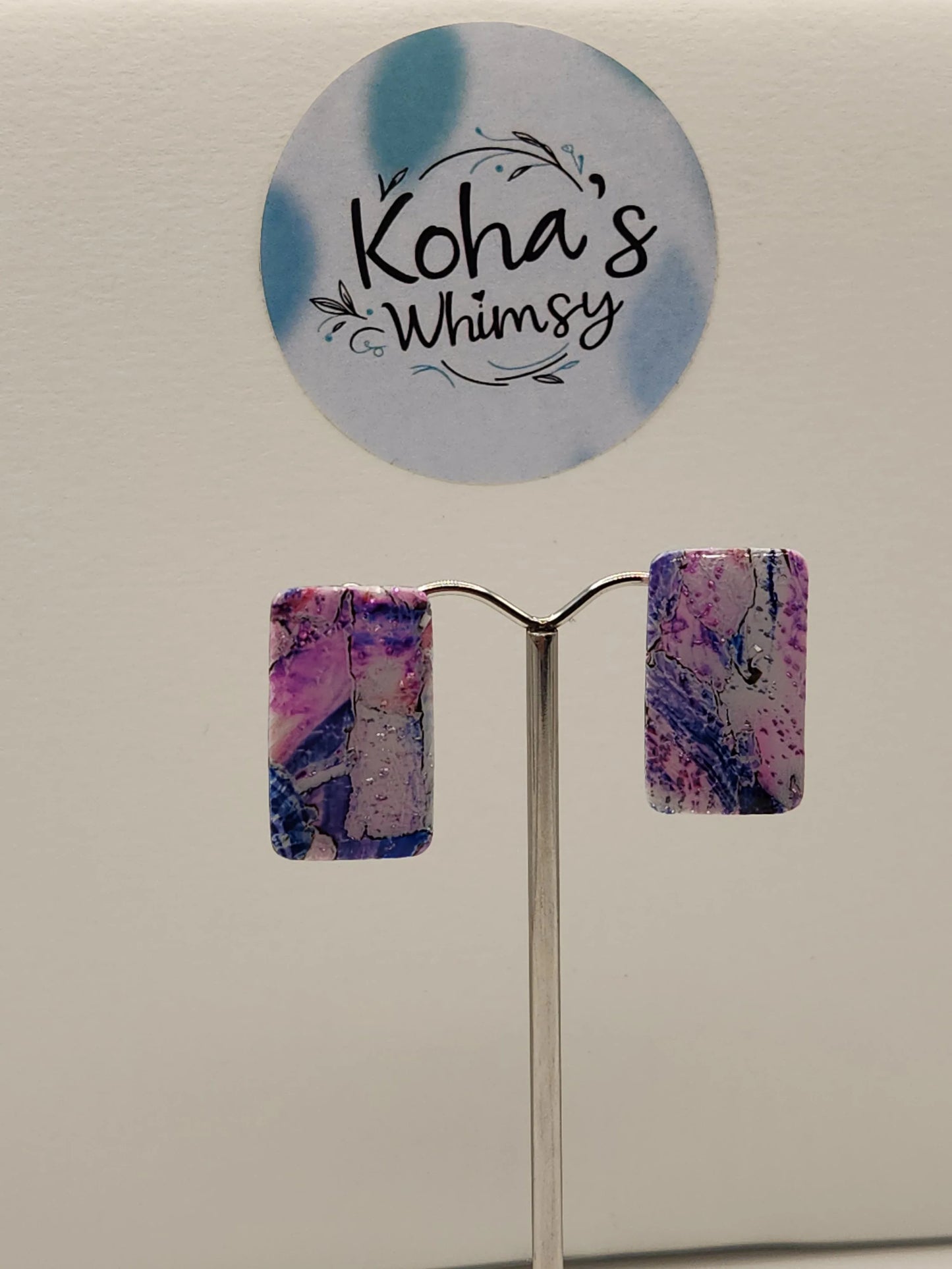 Handmade polymer clay Earrings - Metallic Watercolour Small Rectangle Stud Earrings