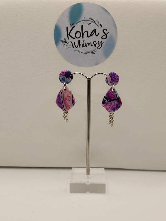Handmade polymer clay Earrings - Metallic Watercolour Small Drop Diamond Stud Earrings
