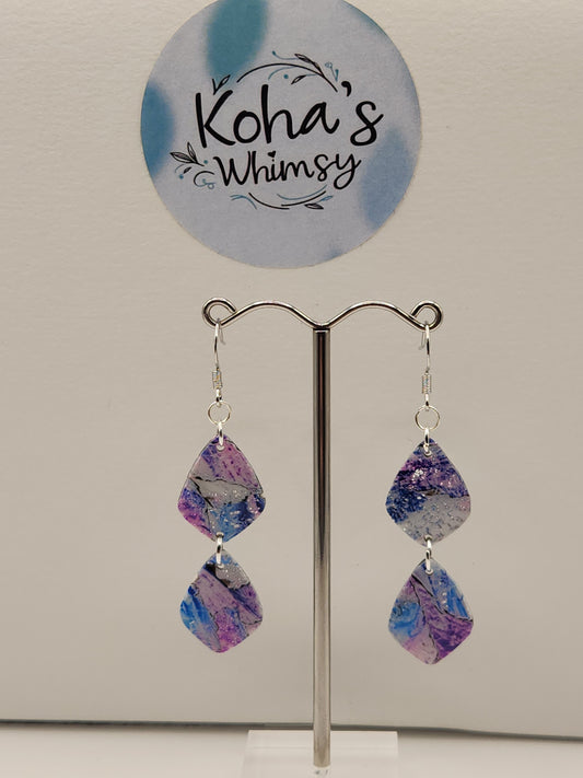Metallic Watercolour Double Small Drop Diamond Dangle Earrings