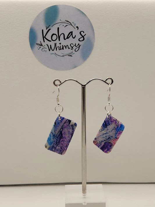 Handmade polymer clay Earrings - Metallic Watercolour Small Rectangle Dangle Earrings