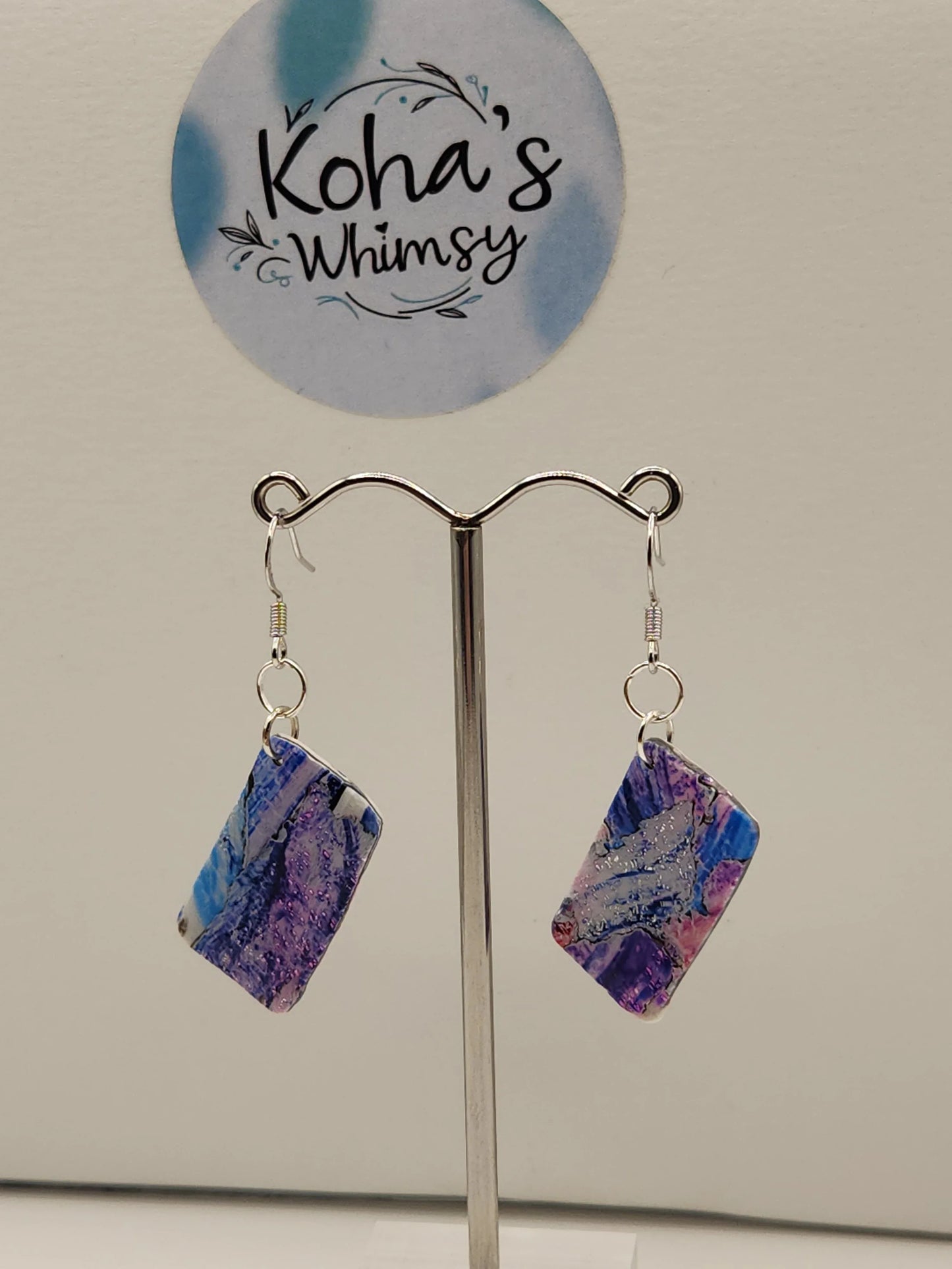 Handmade polymer clay Earrings - Metallic Watercolour Small Rectangle Dangle Earrings