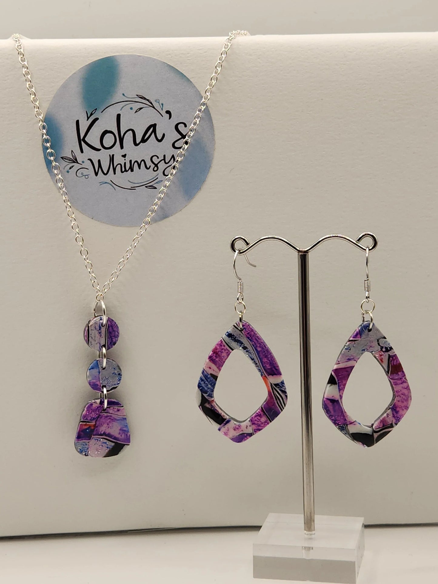 Handmade polymer clay Jewellery Set - Metallic Watercolour Jewellery Set