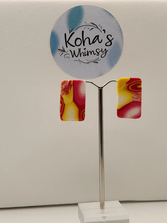 Handmade polymer clay Earrings - Raspberry Lemonade Small Rectangle Stud Earrings