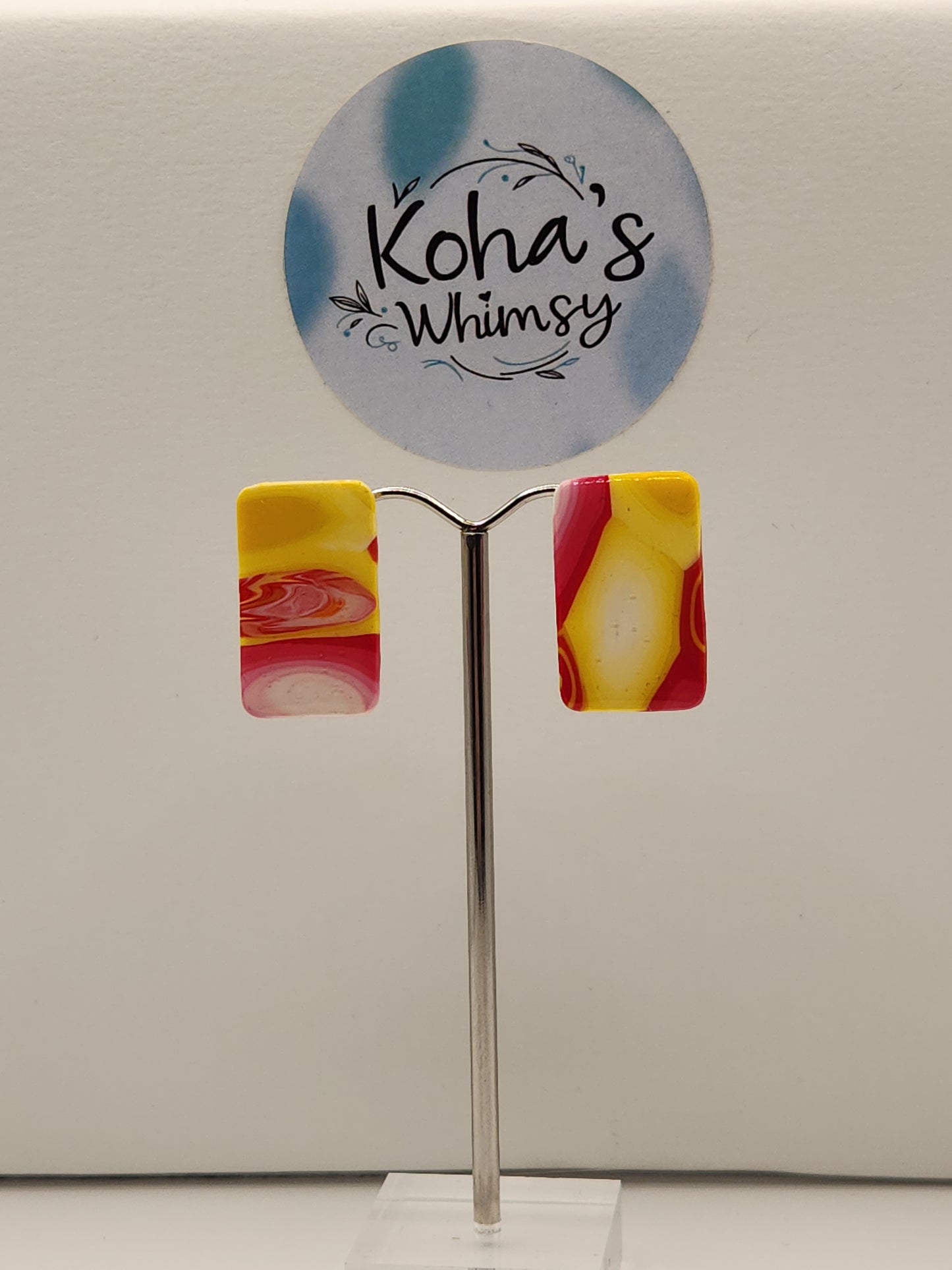 Raspberry Lemonade Small Rectangle Stud Earrings