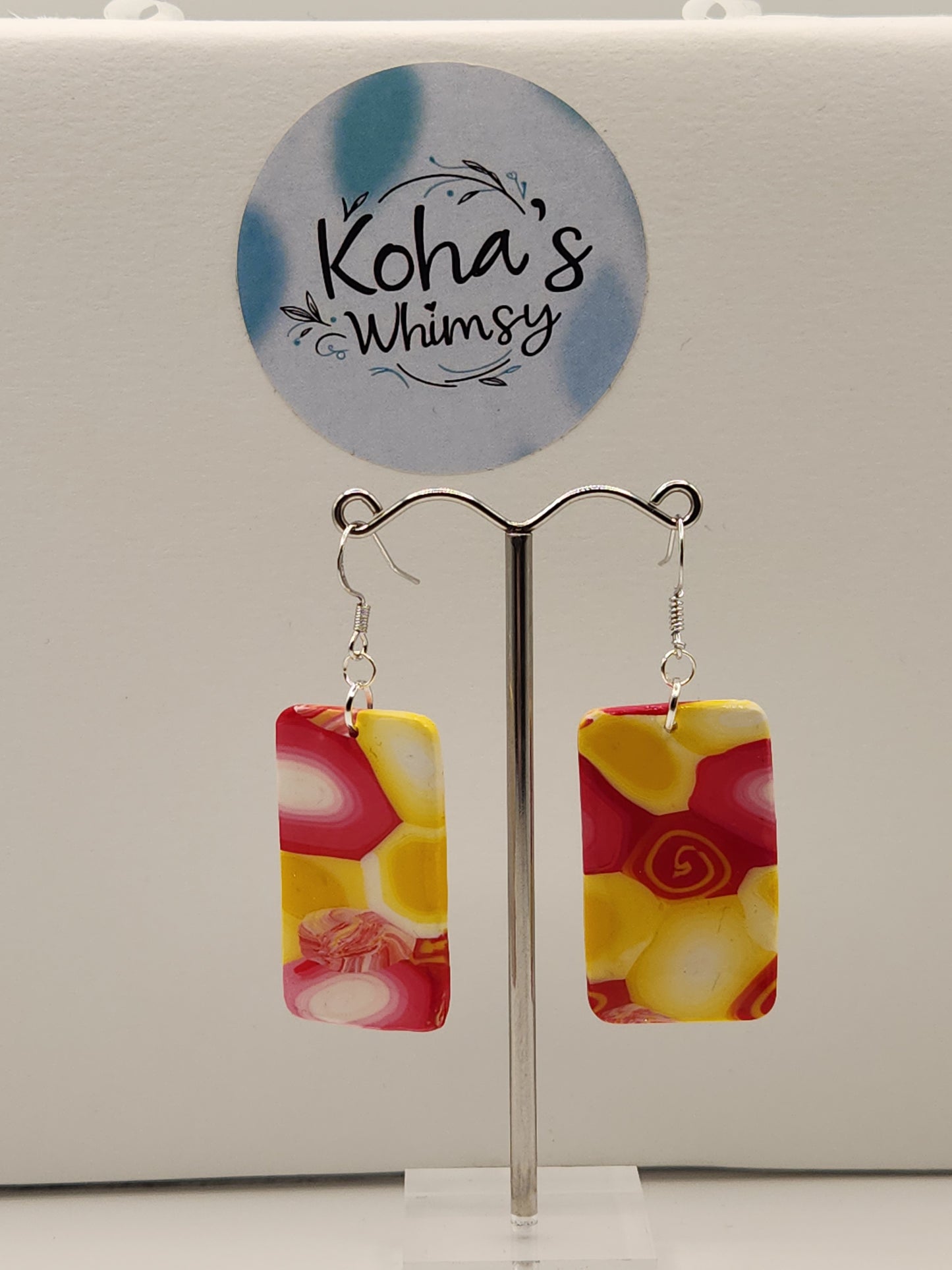 Raspberry Lemonade Large Rectangle Dangle Earrings