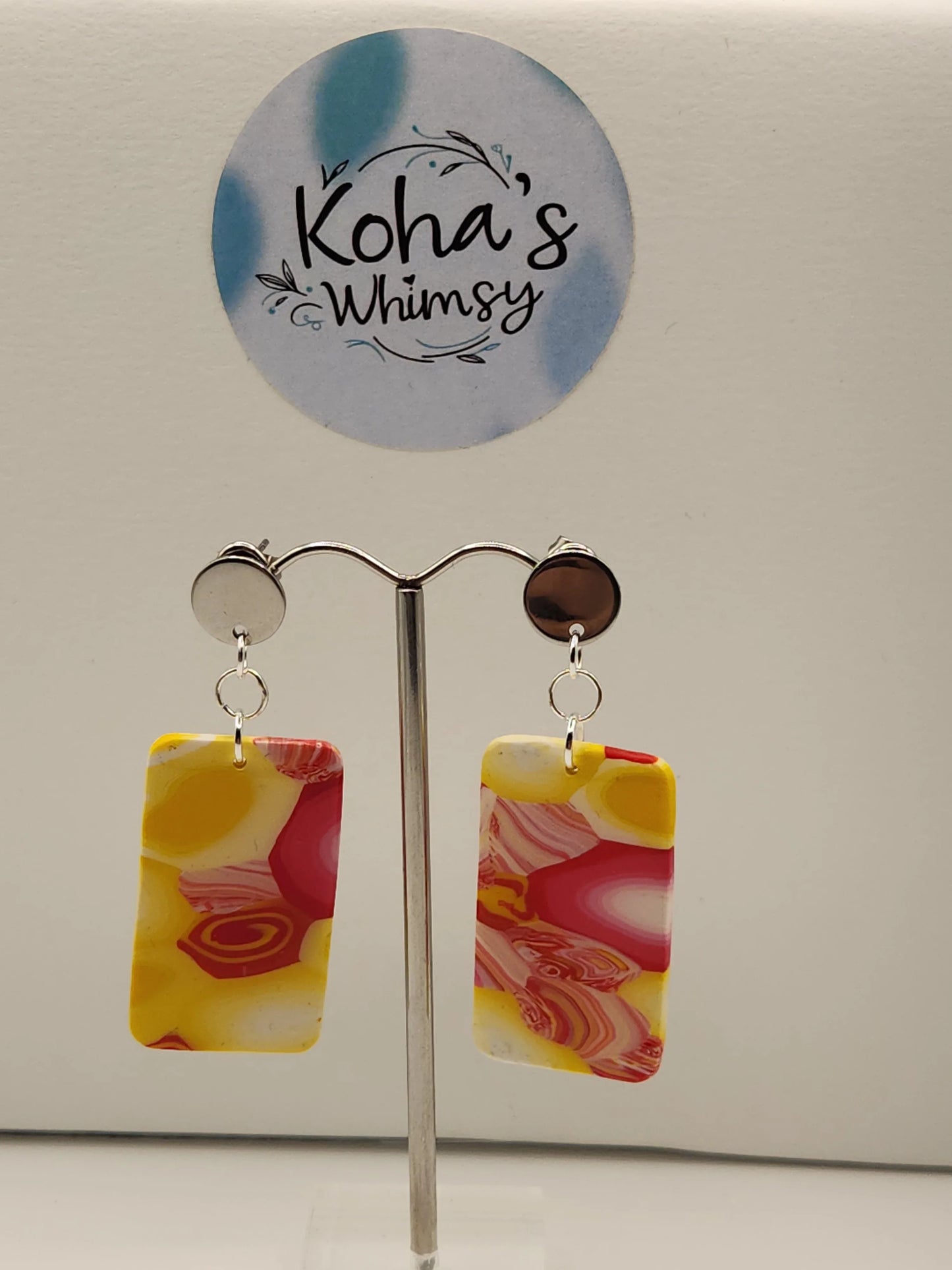 Handmade polymer clay Earrings - Raspberry Lemonade Large Stud Earrings