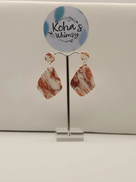 Handmade polymer clay Earrings - Copper Howlite Large Drop Diamond Stud Earrings