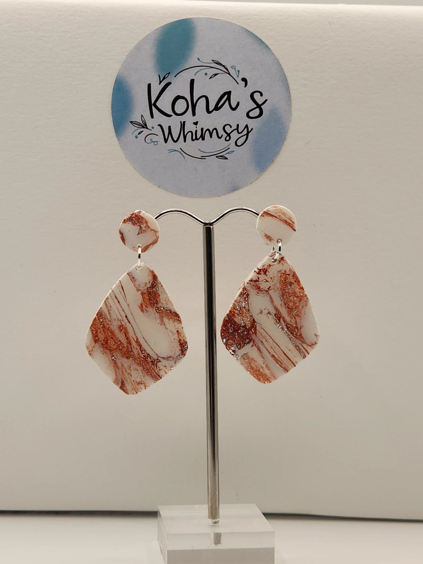 Handmade polymer clay Earrings - Copper Howlite Large Drop Diamond Stud Earrings