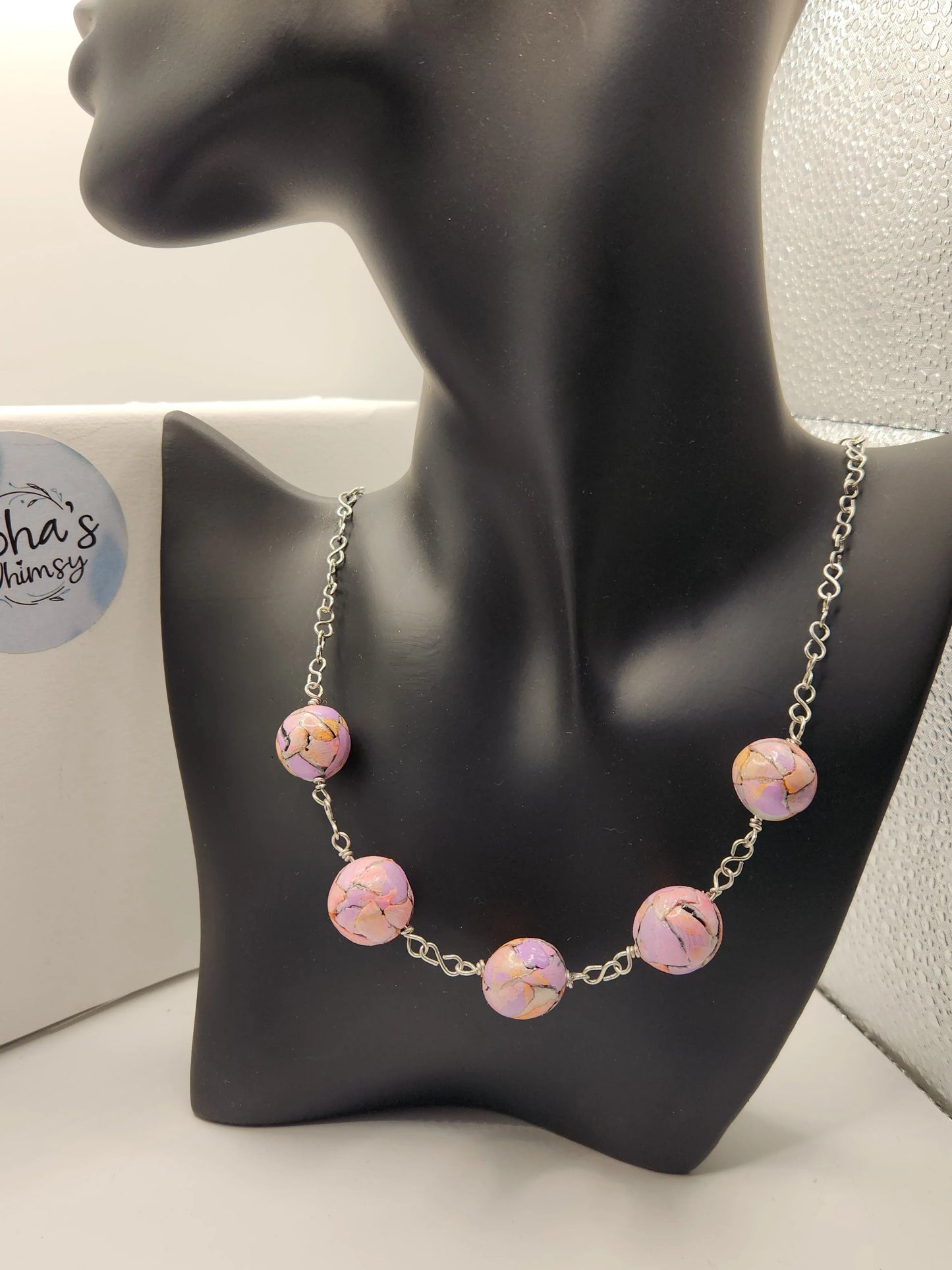 Handmade polymer clay Necklace - Pastel Watercolour Beaded Necklace