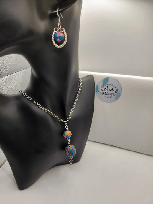 Handmade polymer clay Jewellery Set - Coiled Wire Beaded Jewellery Set - One of a Kind