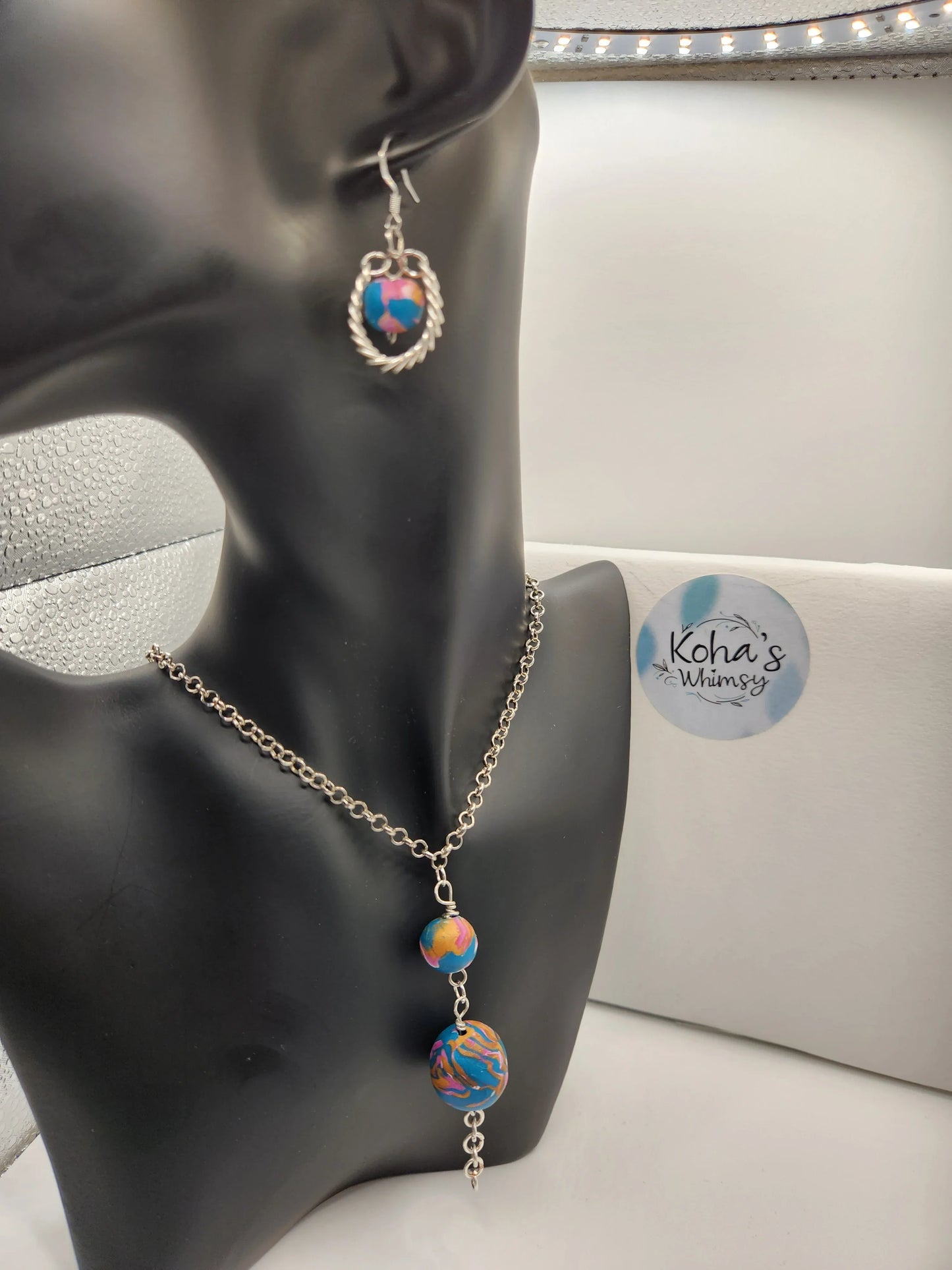 Handmade polymer clay Jewellery Set - Coiled Wire Beaded Jewellery Set - One of a Kind
