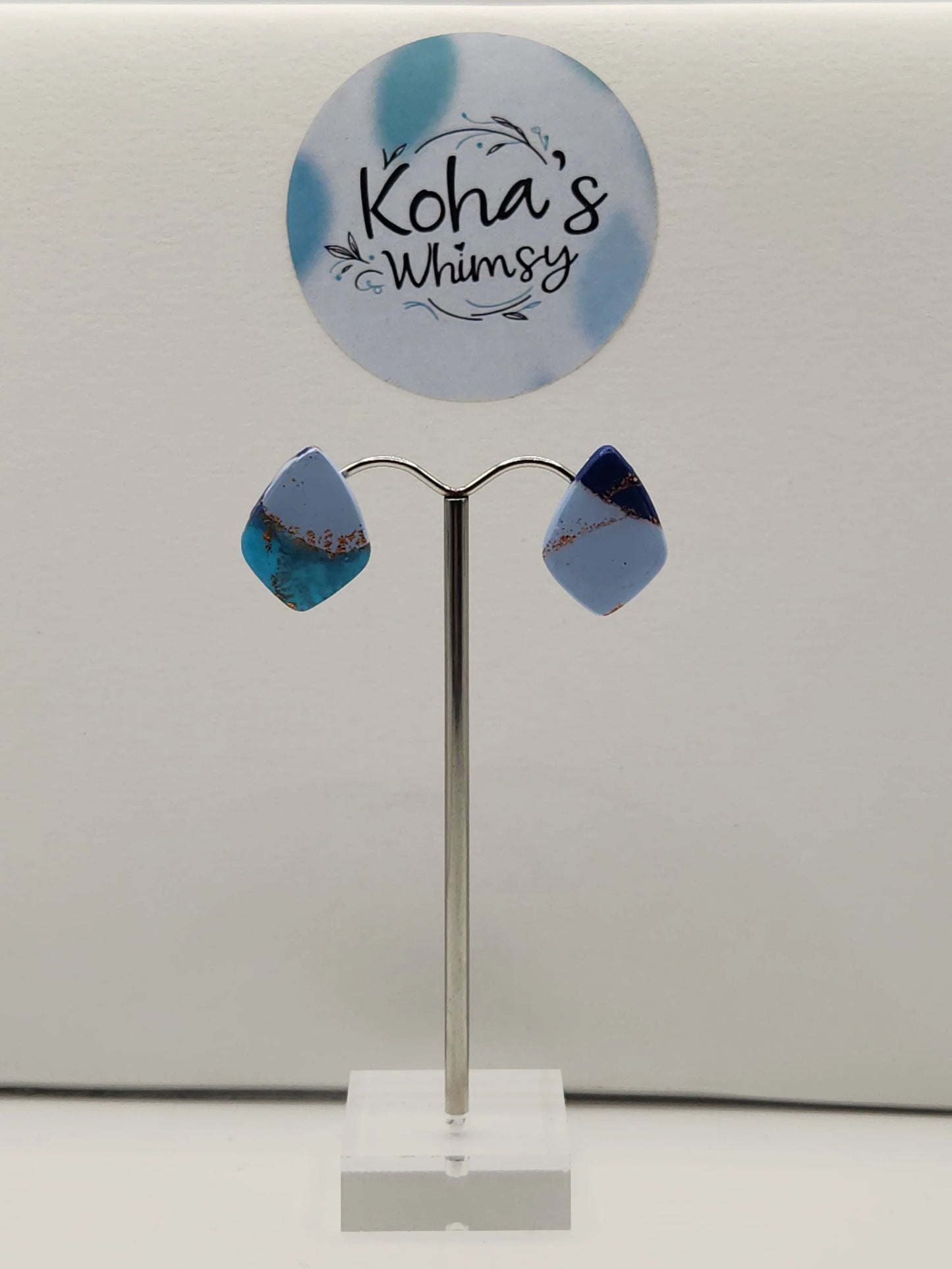 Handmade polymer clay Earrings - Ocean Vibes Small Drop Diamond Stud Earrings