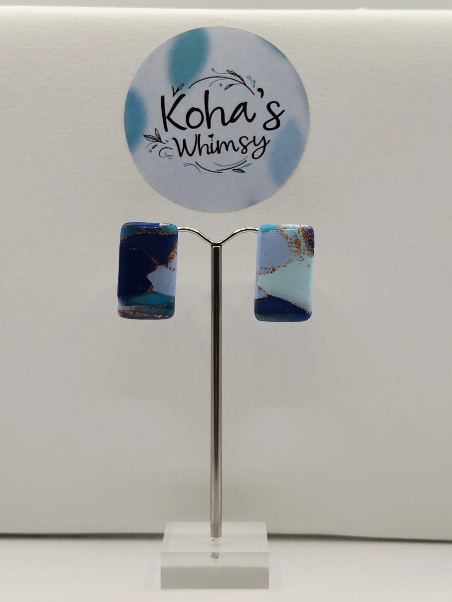 Handmade polymer clay Earrings - Ocean Vibes Small Rectangle Stud Earrings