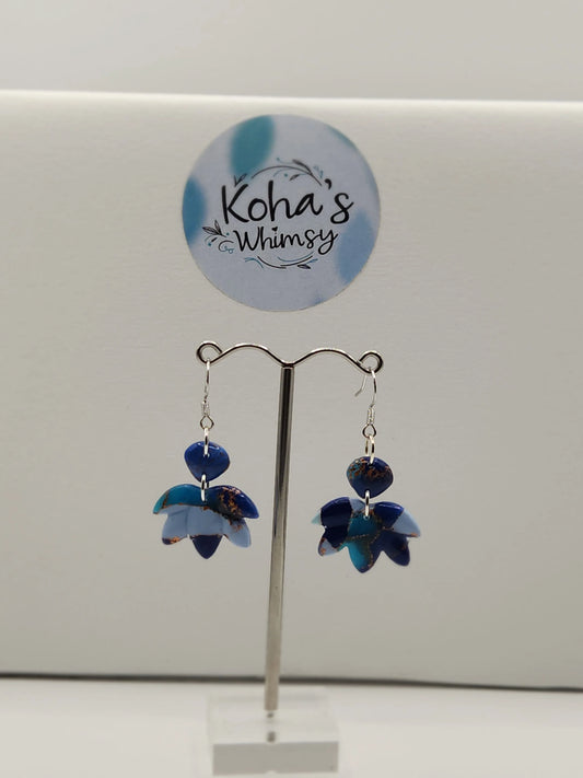 Handmade polymer clay Earrings - Ocean Vibes Small Lotus Bloom Dangle Earrings