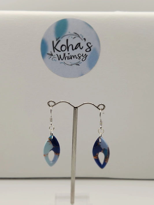 Handmade polymer clay Earrings - Ocean Vibes Small Pointed Ellipse Dangle Earrings