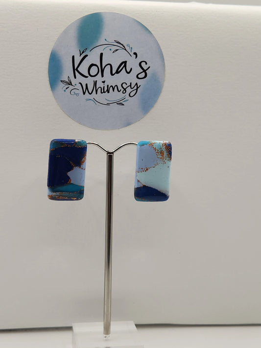 Handmade polymer clay Earrings - Ocean Vibes Small Rectangle Stud Earrings