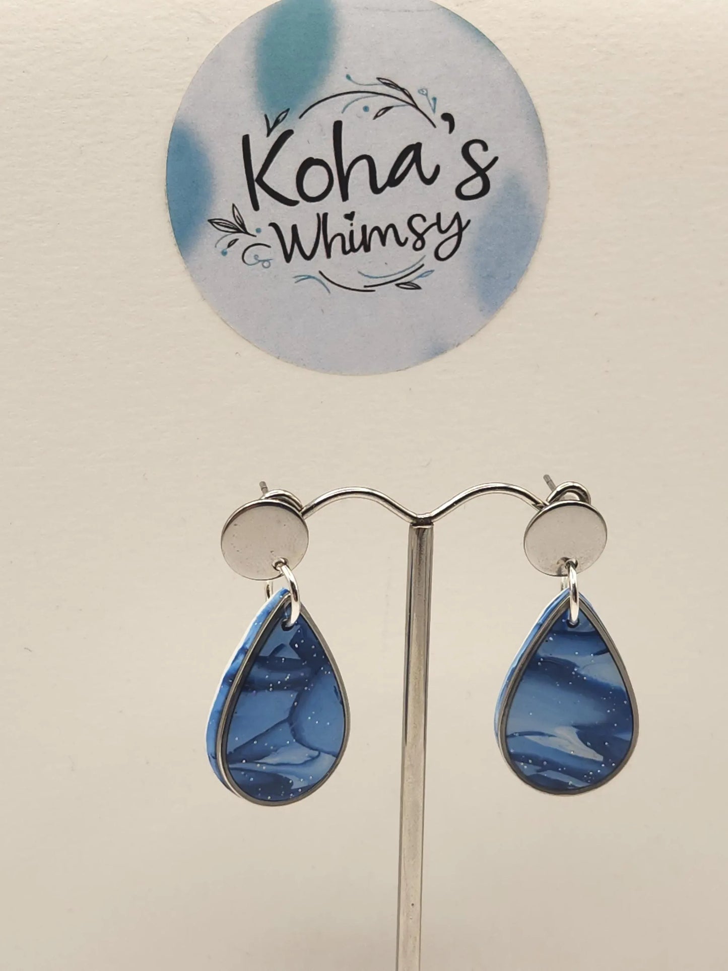 Handmade polymer clay Earrings - Shades of Blue Dangle Stud Earrings