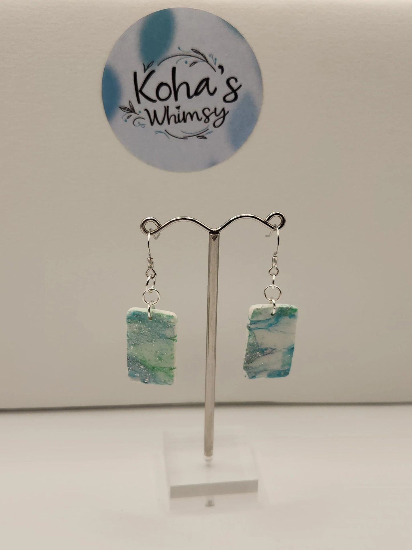 Handmade polymer clay Earrings - Aqua Howlite Small Rectangle Dangle Earrings
