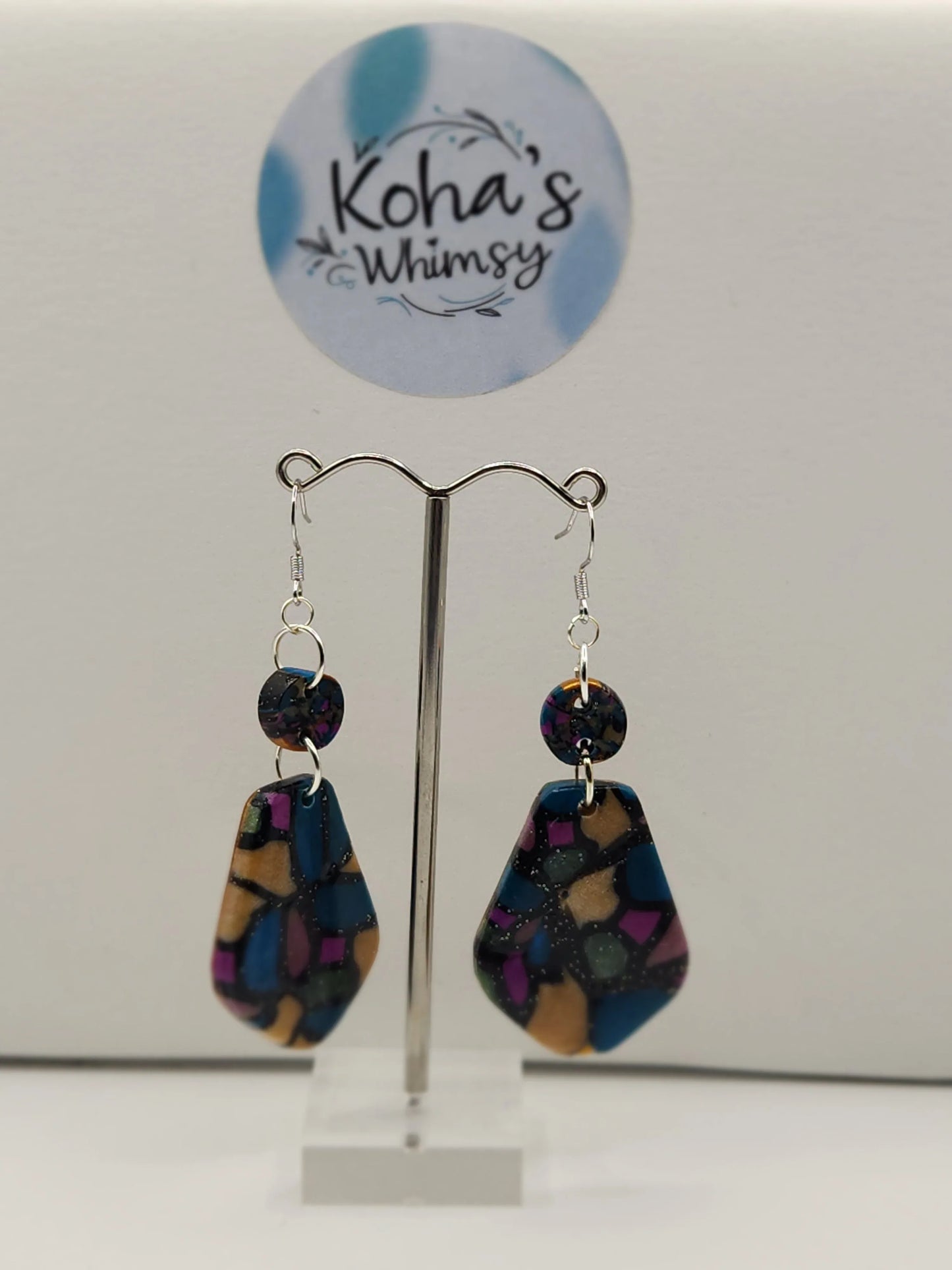 Handmade polymer clay Earrings - Rainbow Fish Large Drop Dangle Earrings