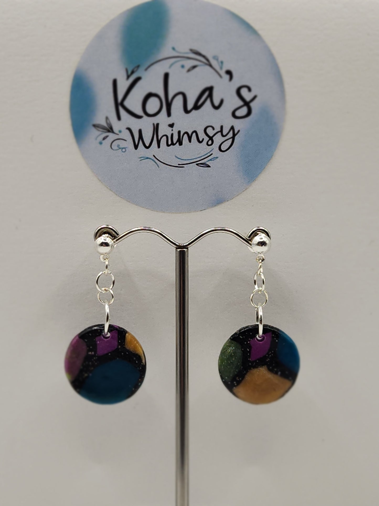 Rainbow Fish Circle Stud Earrings