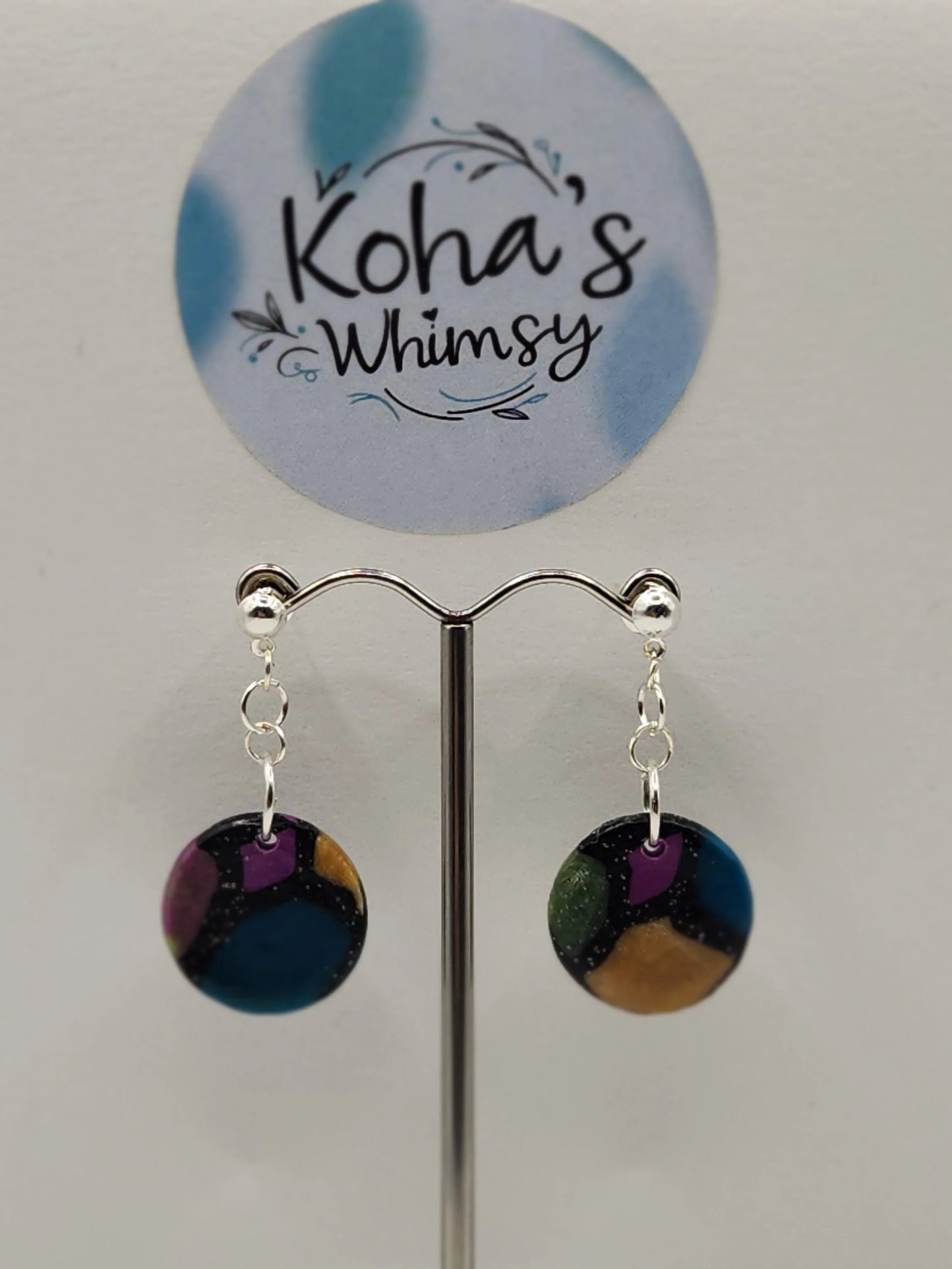 Handmade polymer clay Earrings - Rainbow Fish Circle Stud Earrings