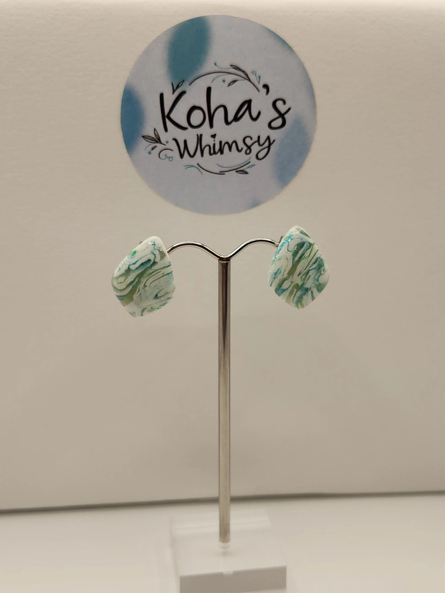 Handmade polymer clay Earrings - Aqua Howlite Small Drop Diamond Stud Earrings